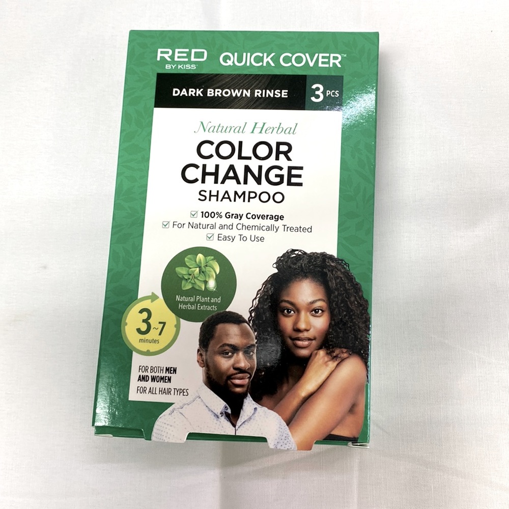 RED by KISS Quick Cover Dark Brown Rinse 3 PCs color change shampoo 3-7 mins.NEW
